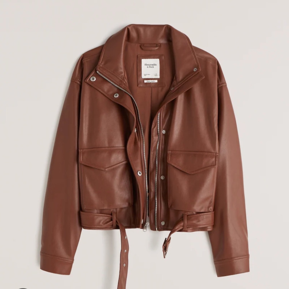 Abercrombie & Fitch vegan leather bomber utility jacket.